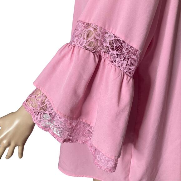 Lane Bryant blouse Womens Size 18/20 Pink Bell Sleeve Lace Accent - Picture 9 of 12